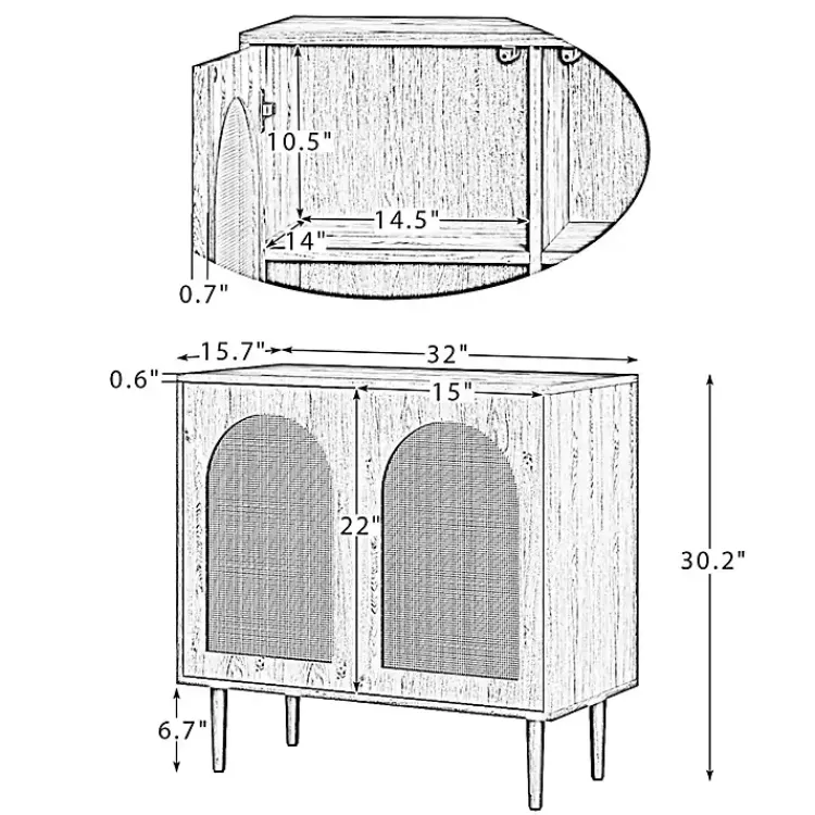 Cabinets & Sideboards-Kirklands Home Wood and Arched Rattan 2-Door Cabinet Black