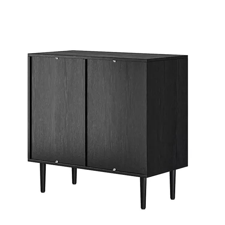Cabinets & Sideboards-Kirklands Home Wood and Arched Rattan 2-Door Cabinet Black