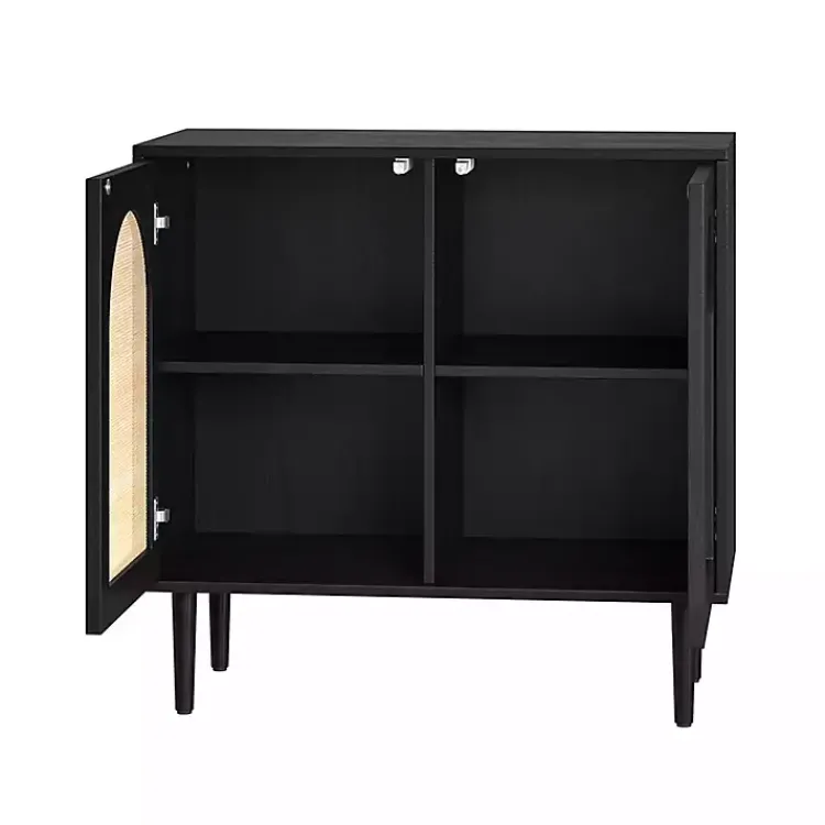 Cabinets & Sideboards-Kirklands Home Wood and Arched Rattan 2-Door Cabinet Black