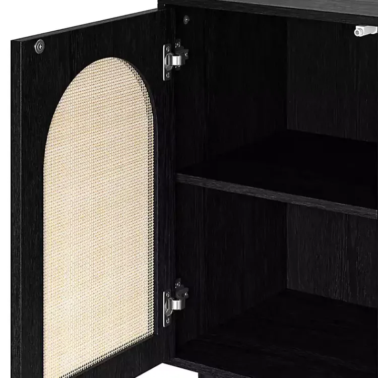Cabinets & Sideboards-Kirklands Home Wood and Arched Rattan 2-Door Cabinet Black