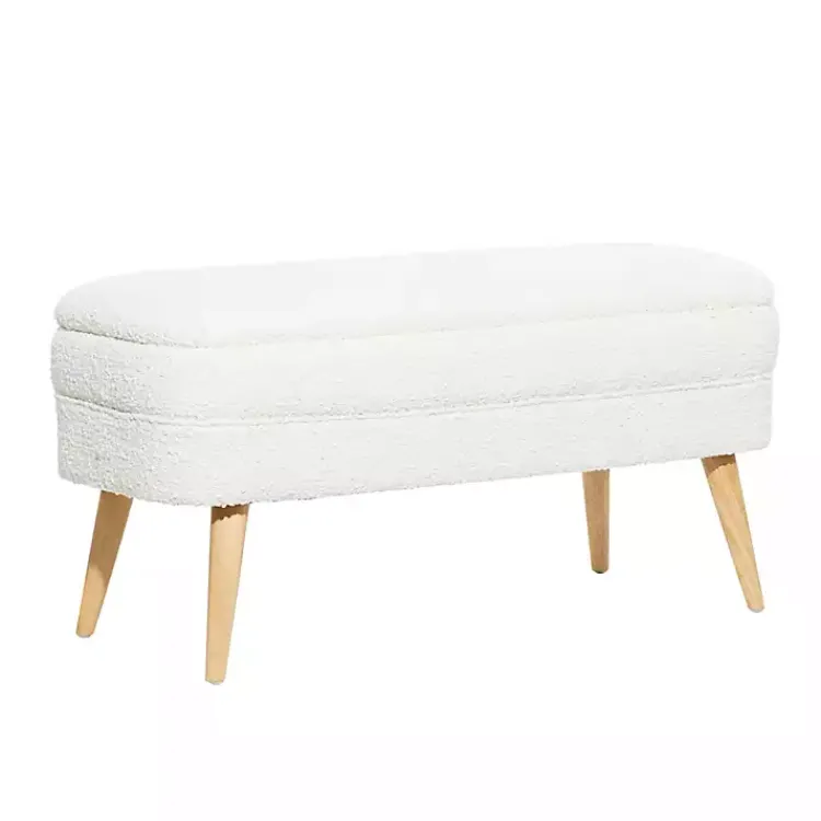 Benches & Ottomans-Kirklands Home Upholstered Wood Leg Storage Bench Ivory