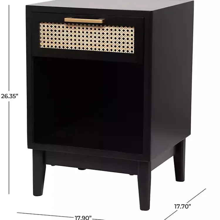 Nightstands-Kirklands Home Wood and Natural Rattan Drawer Nightstand Black