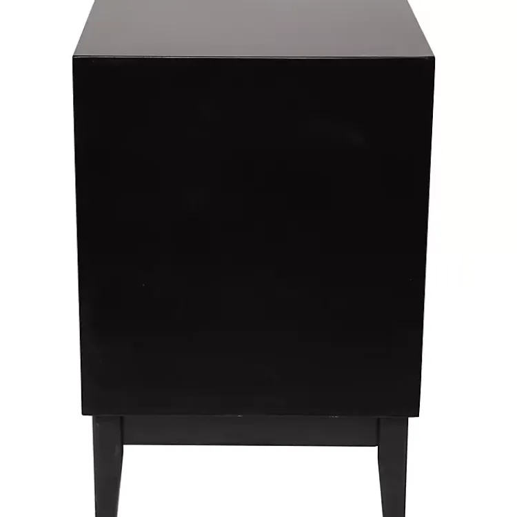 Nightstands-Kirklands Home Wood and Natural Rattan Drawer Nightstand Black