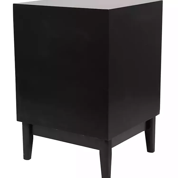 Nightstands-Kirklands Home Wood and Natural Rattan Drawer Nightstand Black