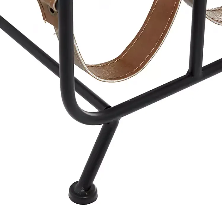 Barware-Kirklands Home Black Metal and Faux Leather Wine Rack