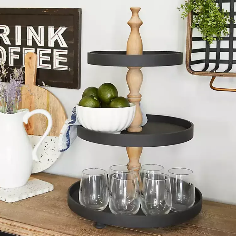 Serving & Entertaining-Kirklands Home Wood 3-Tiered Decorative Tray Black