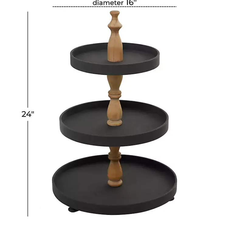 Serving & Entertaining-Kirklands Home Wood 3-Tiered Decorative Tray Black