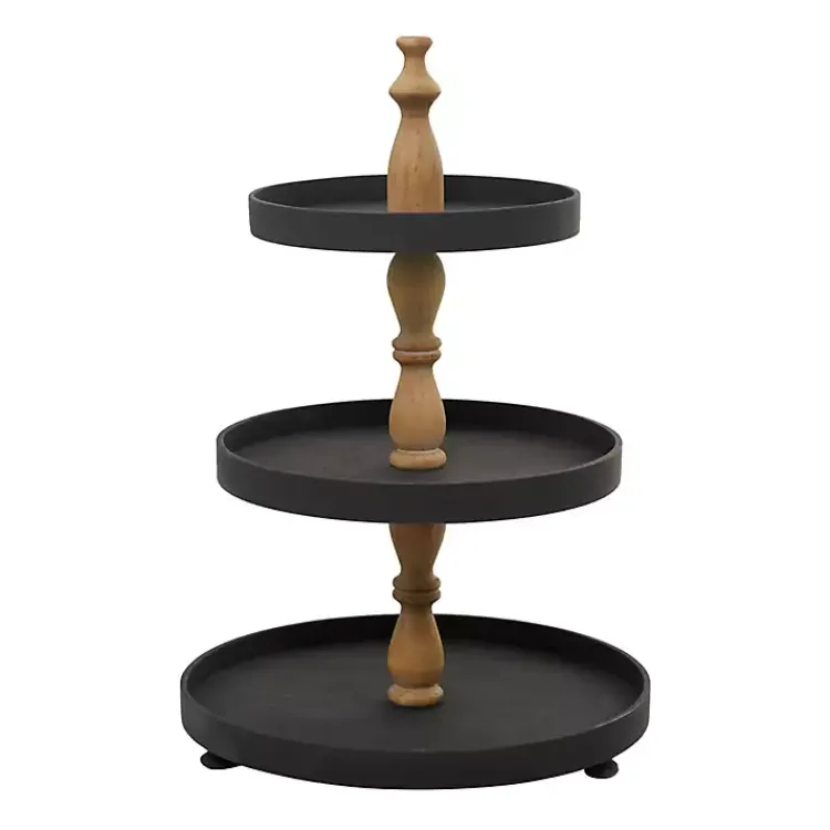 Serving & Entertaining-Kirklands Home Wood 3-Tiered Decorative Tray Black