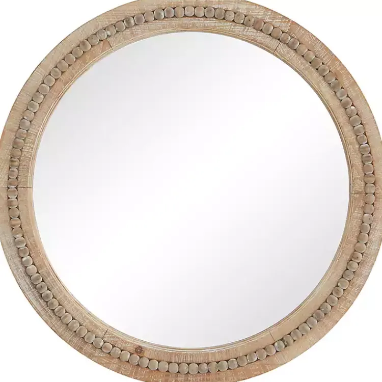 Decorative Mirrors-Kirklands Home Round Distressed Beaded Wall Mirror, 28 in.