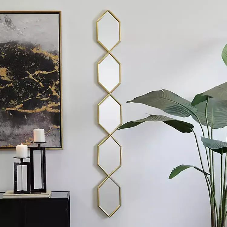 Decorative Mirrors-Kirklands Home Slim Stacked Hexagons Wall Mirror Gold