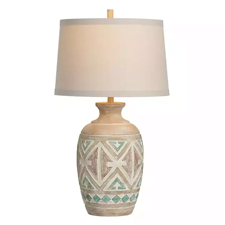 Table Lamps-Kirklands Home Santa Fe Carved Motif Table Lamp Tan