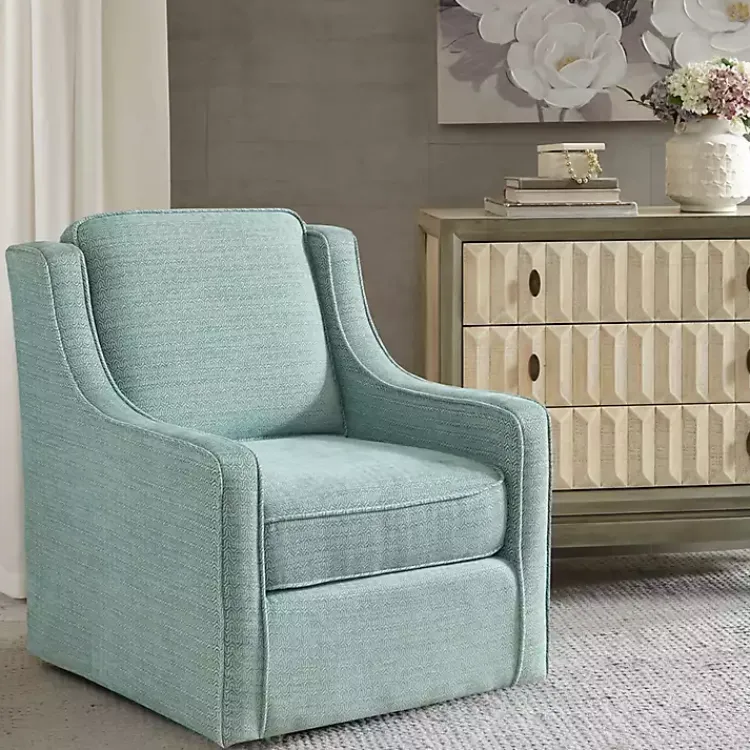 Accent Chairs-Kirklands Home Aqua Upholstered Swivel Accent Chair Blue