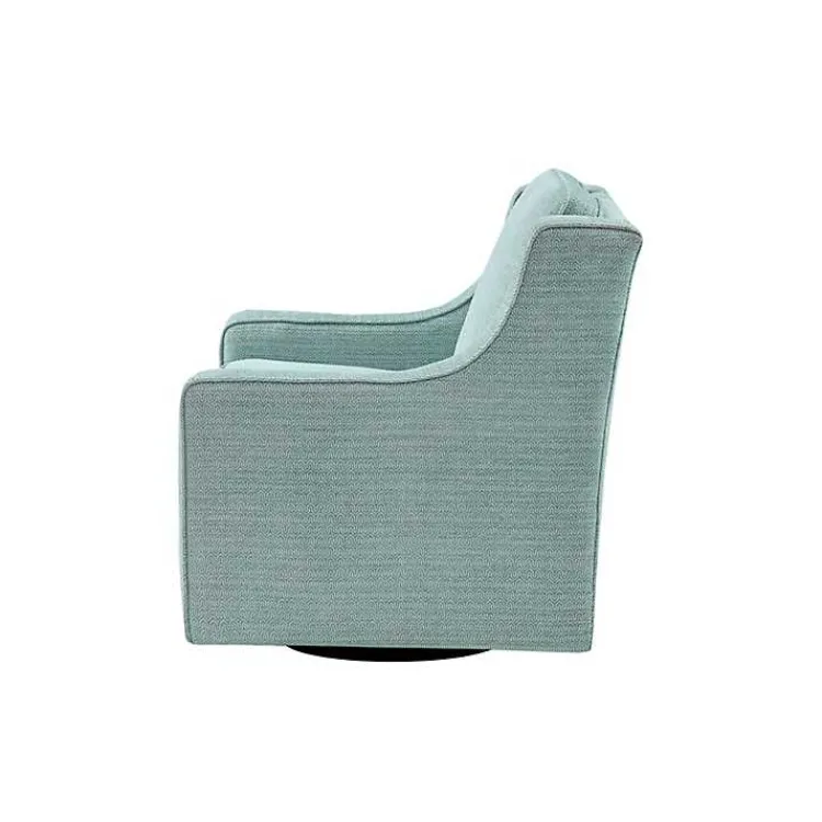 Accent Chairs-Kirklands Home Aqua Upholstered Swivel Accent Chair Blue