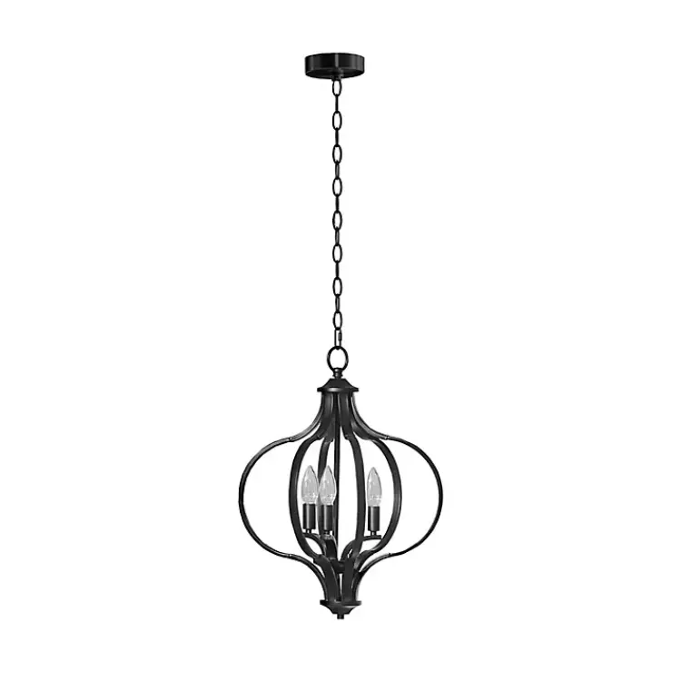 Chandeliers & Pendant Lighting-Kirklands Home Round Iron Ornate Pendant Light Black