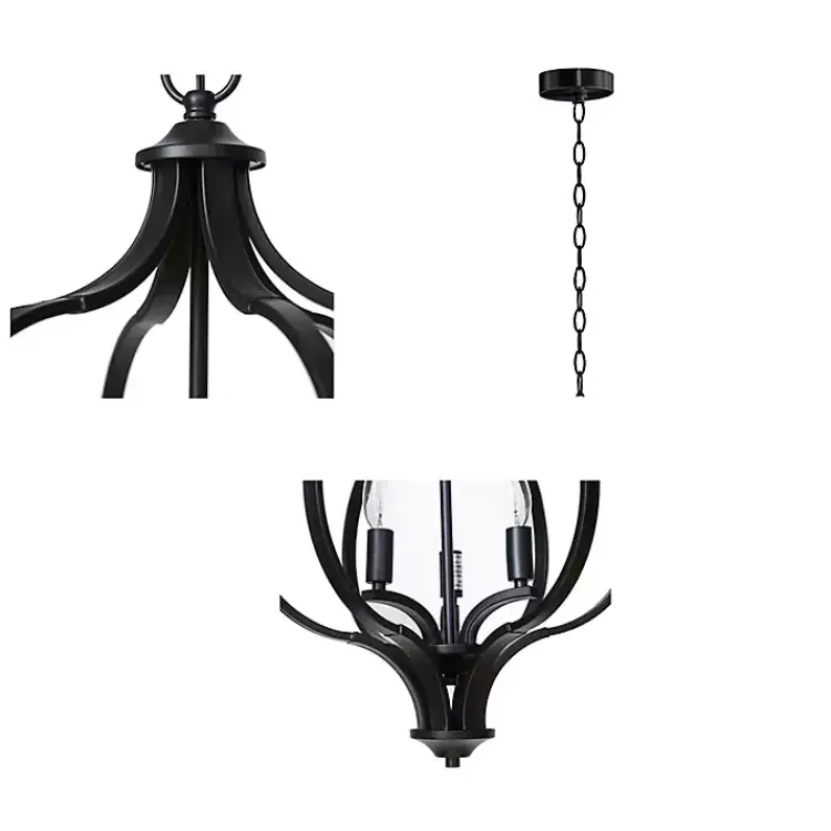 Chandeliers & Pendant Lighting-Kirklands Home Round Iron Ornate Pendant Light Black