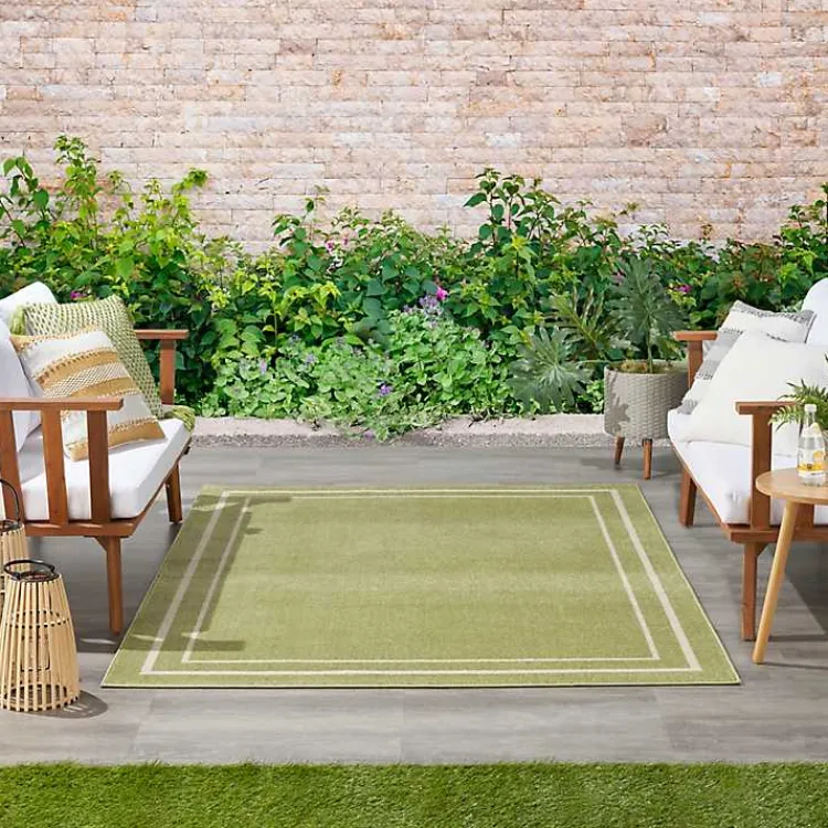 Area Rugs-Kirklands Home Green Bordered Indoor/Outdoor Area Rug, 6x9