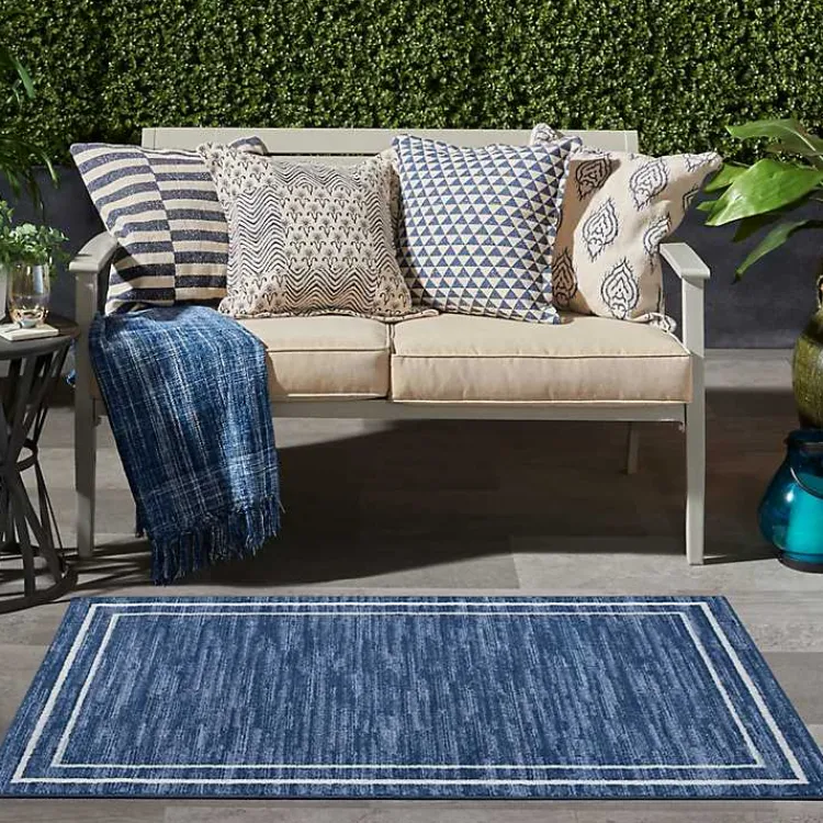 Outdoor Rugs-Kirklands Home Navy Bordered Indoor/Outdoor Accent Rug, 2x4 Blue