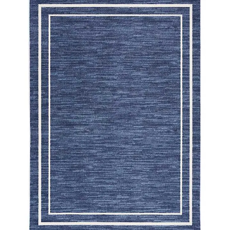 Outdoor Rugs-Kirklands Home Navy Bordered Indoor/Outdoor Area Rug, 6x9 Blue