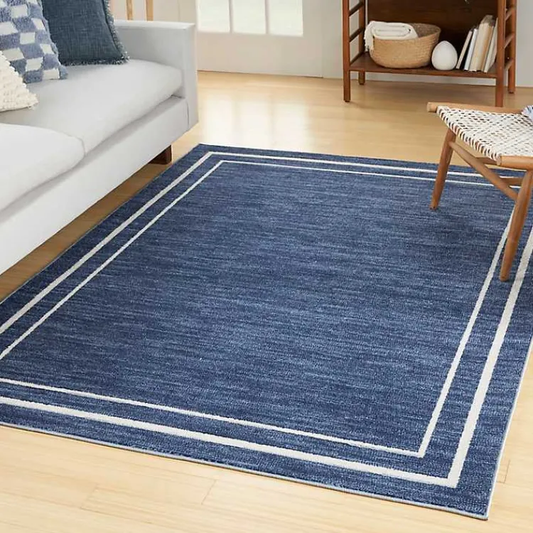 Outdoor Rugs-Kirklands Home Navy Bordered Indoor/Outdoor Area Rug, 6x9 Blue