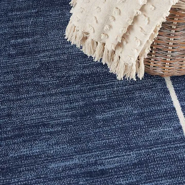 Outdoor Rugs-Kirklands Home Navy Bordered Indoor/Outdoor Area Rug, 6x9 Blue