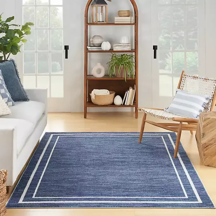 Outdoor Rugs-Kirklands Home Navy Bordered Indoor/Outdoor Area Rug, 6x9 Blue