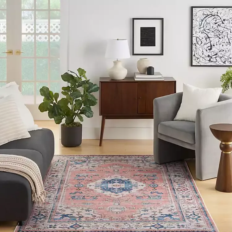 Area Rugs-Kirklands Home Fulton Coral Medallion Area Rug, 5x7 Pink