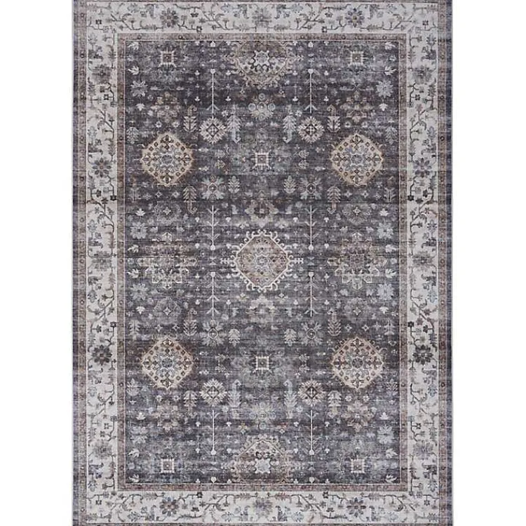 Area Rugs-Kirklands Home Fulton Charcoal Medallion Area Rug, 5x7 Gray