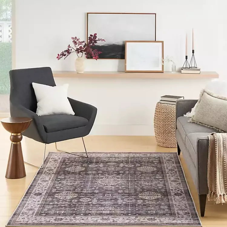 Area Rugs-Kirklands Home Fulton Charcoal Medallion Area Rug, 5x7 Gray