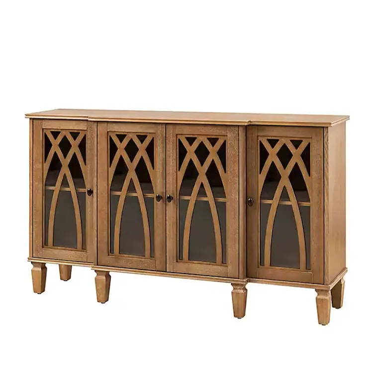 Cabinets & Sideboards-Kirklands Home Eleanora Acorn Wood 4-Door Sideboard Brown