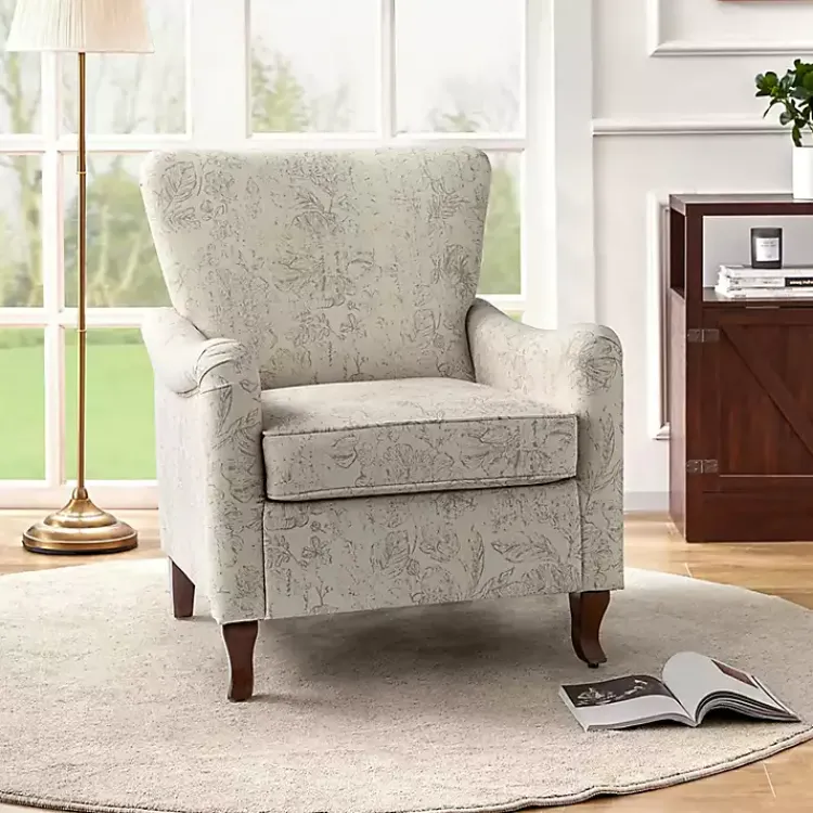 Accent Chairs-Kirklands Home Nicola Beige Linen Upholstered Armchair Tan