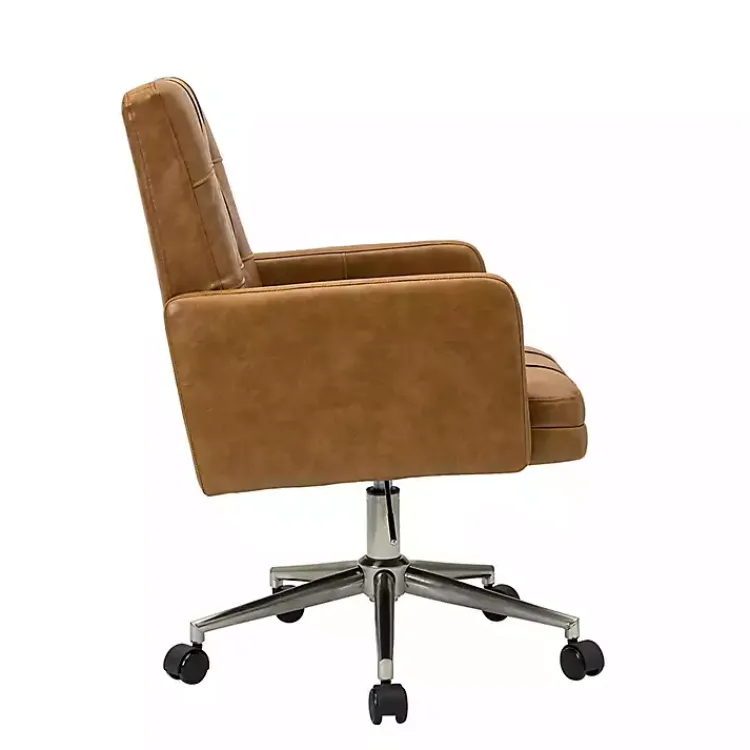 Office Furniture-Kirklands Home Camel Tufted Faux Leather Swivel Office Chair Tan