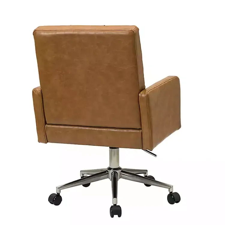 Office Furniture-Kirklands Home Camel Tufted Faux Leather Swivel Office Chair Tan