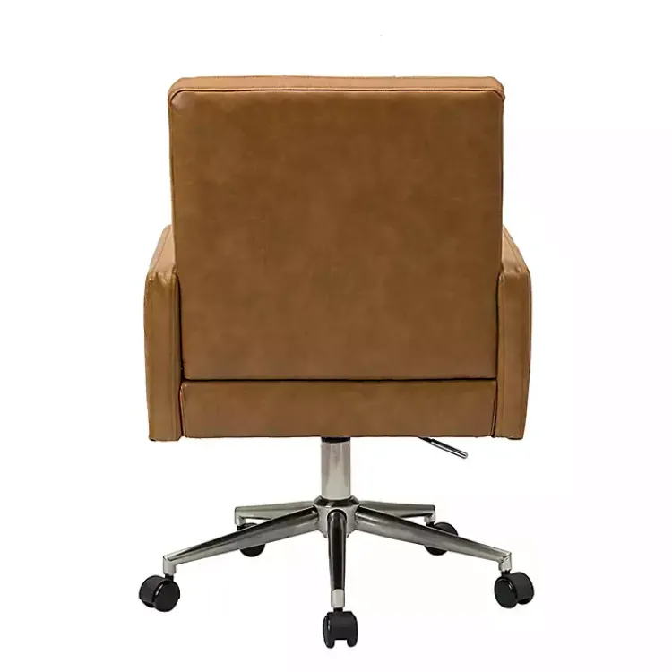 Office Furniture-Kirklands Home Camel Tufted Faux Leather Swivel Office Chair Tan