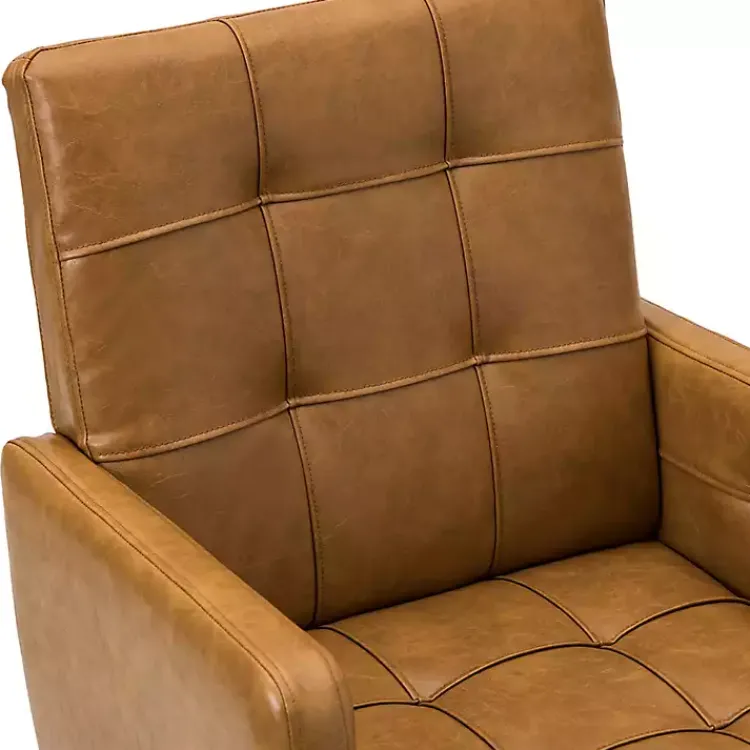 Office Furniture-Kirklands Home Camel Tufted Faux Leather Swivel Office Chair Tan