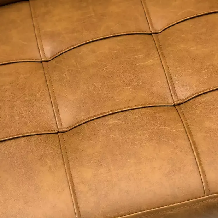 Office Furniture-Kirklands Home Camel Tufted Faux Leather Swivel Office Chair Tan