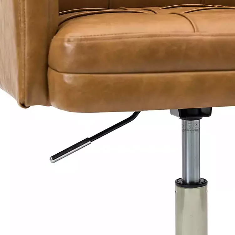 Office Furniture-Kirklands Home Camel Tufted Faux Leather Swivel Office Chair Tan