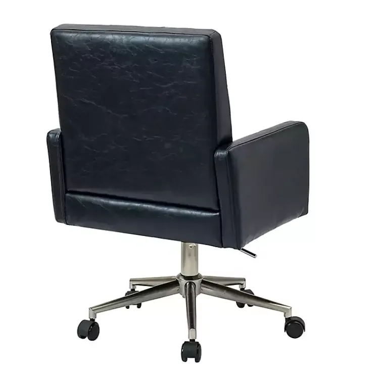 Office Furniture-Kirklands Home Navy Tufted Faux Leather Swivel Office Chair Blue