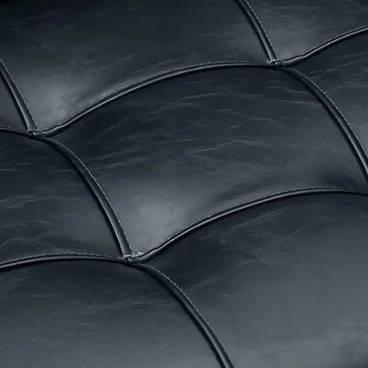 Office Furniture-Kirklands Home Navy Tufted Faux Leather Swivel Office Chair Blue