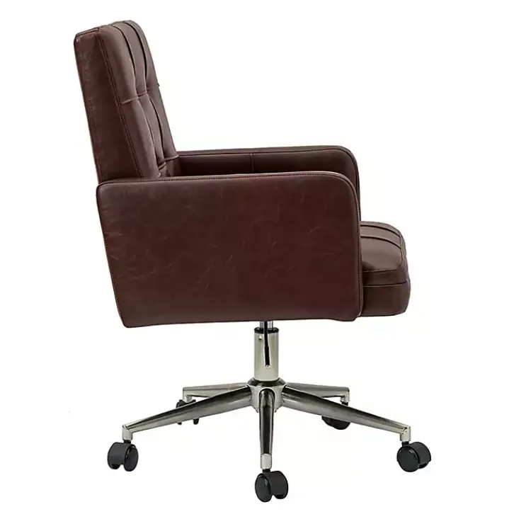 Office Furniture-Kirklands Home Espresso Tufted Faux Leather Swivel Office Chair Brown