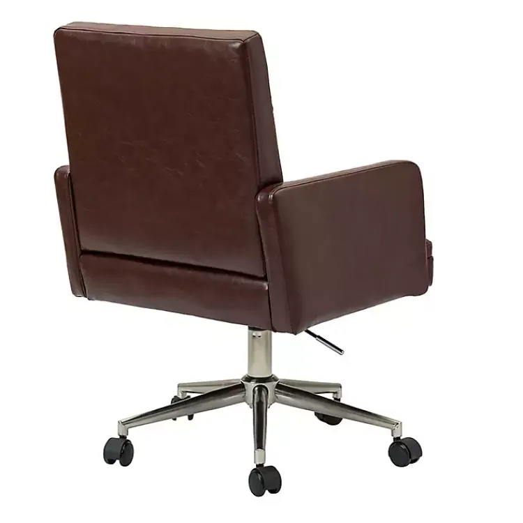 Office Furniture-Kirklands Home Espresso Tufted Faux Leather Swivel Office Chair Brown
