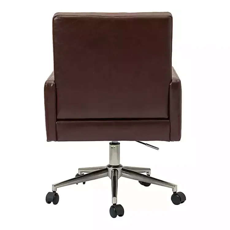 Office Furniture-Kirklands Home Espresso Tufted Faux Leather Swivel Office Chair Brown