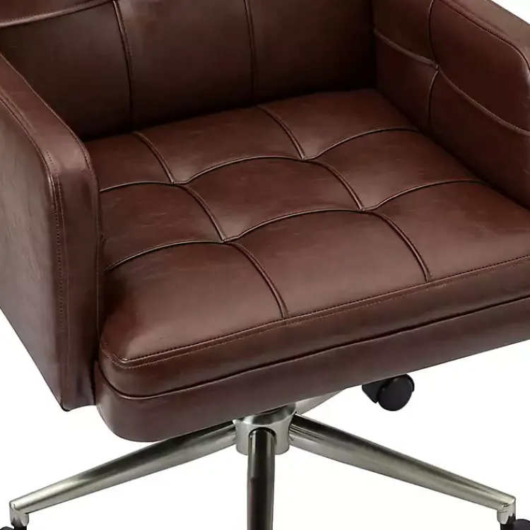 Office Furniture-Kirklands Home Espresso Tufted Faux Leather Swivel Office Chair Brown
