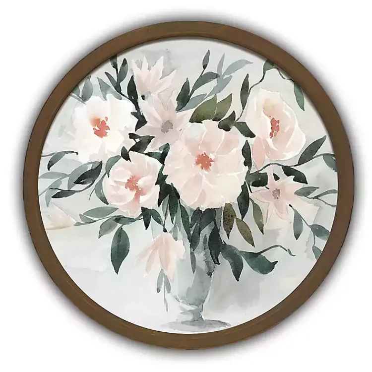 Framed Art-Kirklands Home Watercolor Bouquet Round Brown Framed Art Print