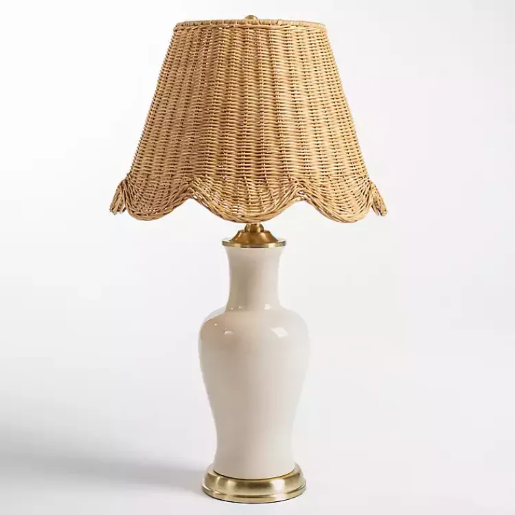 Table Lamps-Kirklands Home Cream Ceramic Table Lamp With Woven Shade Tan
