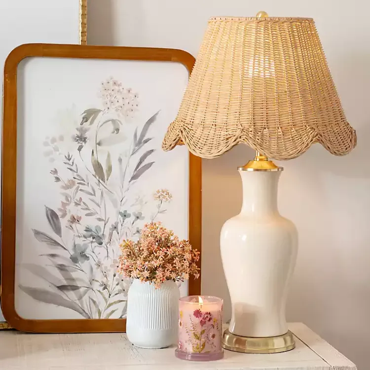 Table Lamps-Kirklands Home Cream Ceramic Table Lamp With Woven Shade Tan