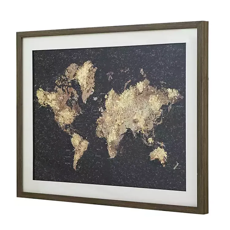 Framed Art-Kirklands Home Metallic Gold World Map Framed Art Print