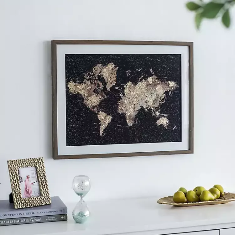 Framed Art-Kirklands Home Metallic Gold World Map Framed Art Print