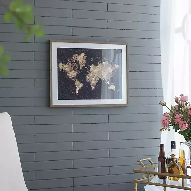 Framed Art-Kirklands Home Metallic Gold World Map Framed Art Print