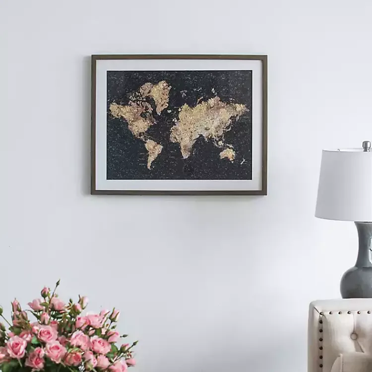 Framed Art-Kirklands Home Metallic Gold World Map Framed Art Print