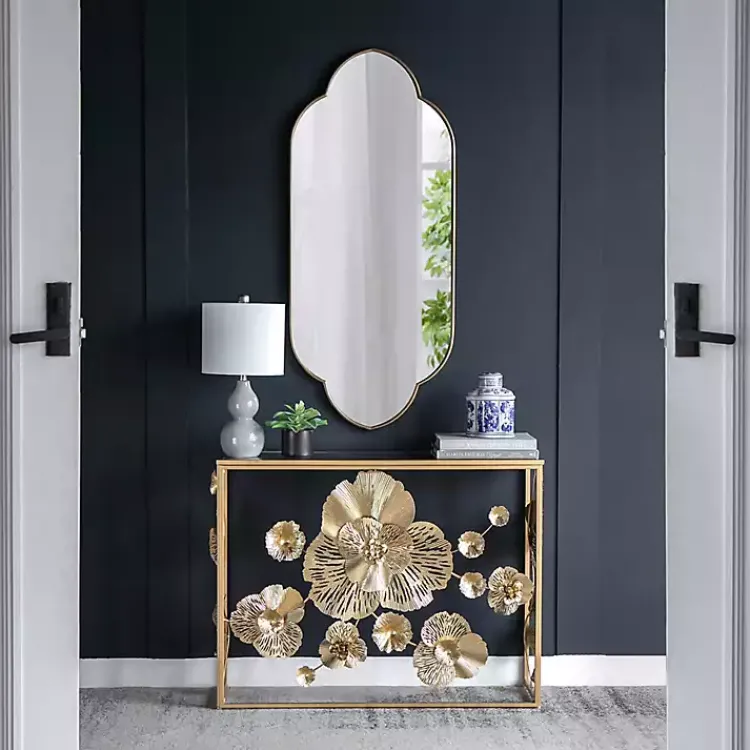 Decorative Mirrors-Kirklands Home Champagne Gold Long Quatrefoil Mirror